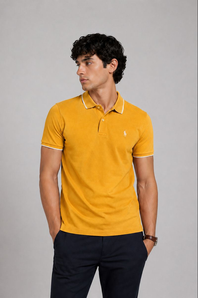 Men’s Stylish Solid Polo T-Shirt with Tipping Collar