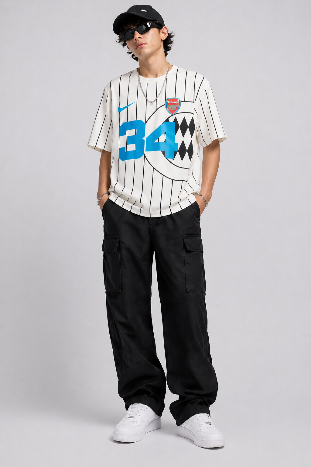 Men’s Oversized Number 34 Print T-Shirt | Streetwear Striped Style